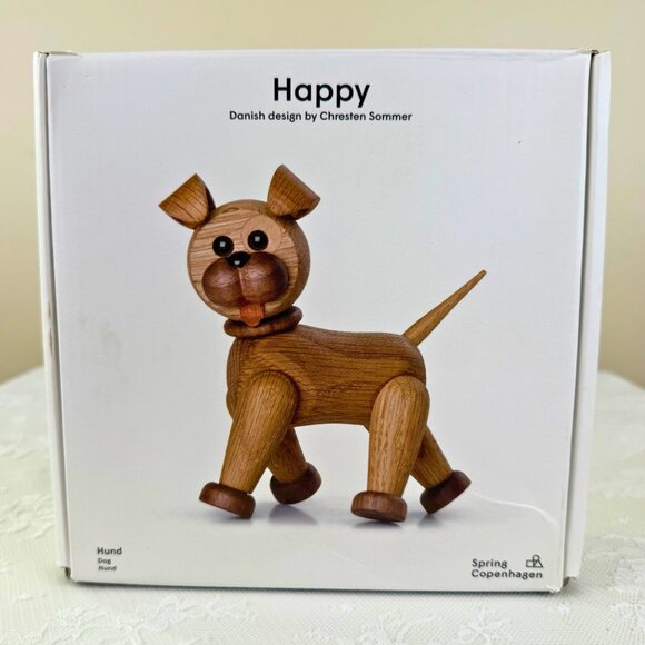 Spring Copenhagen Happy Wooden Dog Figurine Danish Design - In Box - Picture 7 of 10